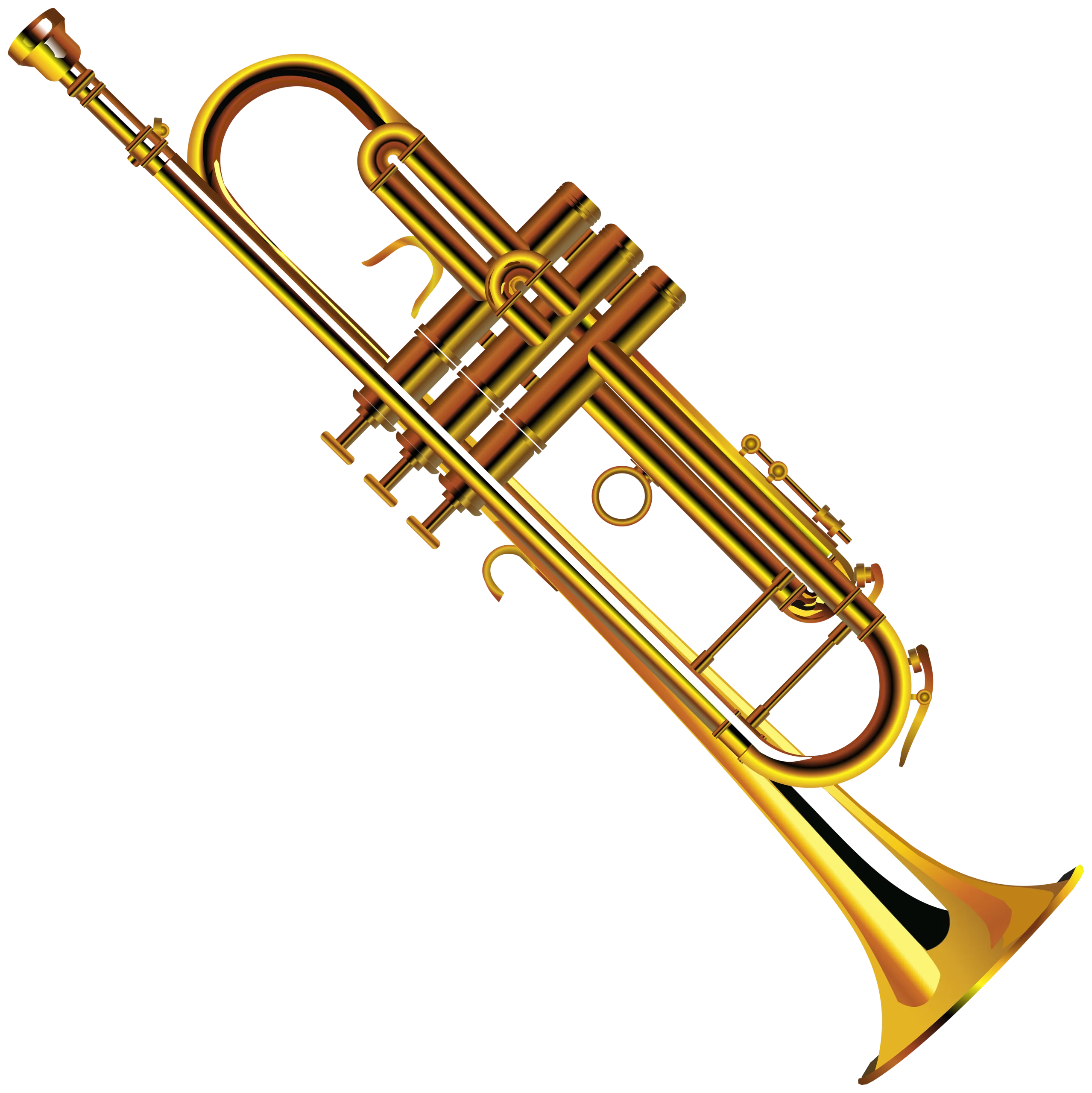 Golden Brass Trumpet Clipart Illustration with Elegant Curved Design and Polished Finish