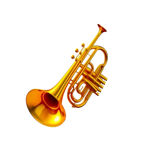 Golden Brass Trumpet Clipart: Melodic Musical Instrument Illustration with Gleaming Highlights
