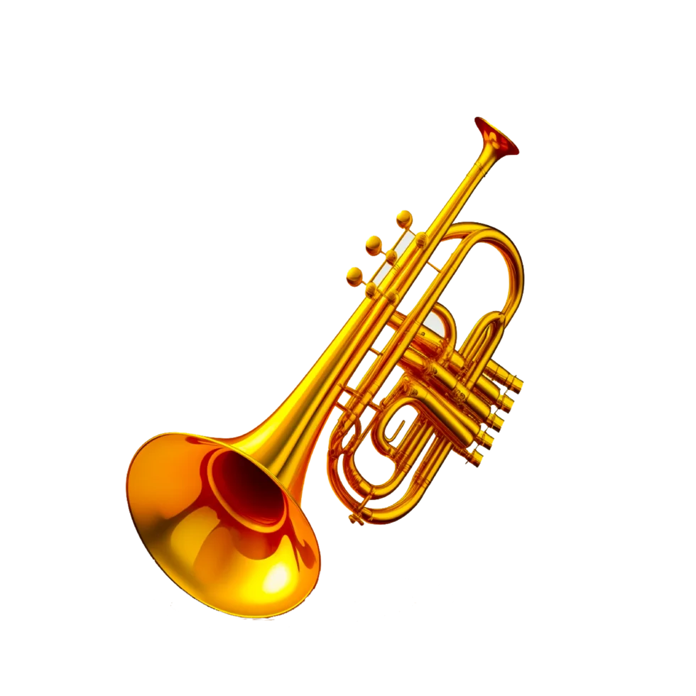 Golden Brass Trumpet Clipart: Melodic Musical Instrument Illustration with Gleaming Highlights
