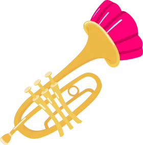 Golden Trumpet Clipart with Magenta Flair: A Musical Instrument Illustration