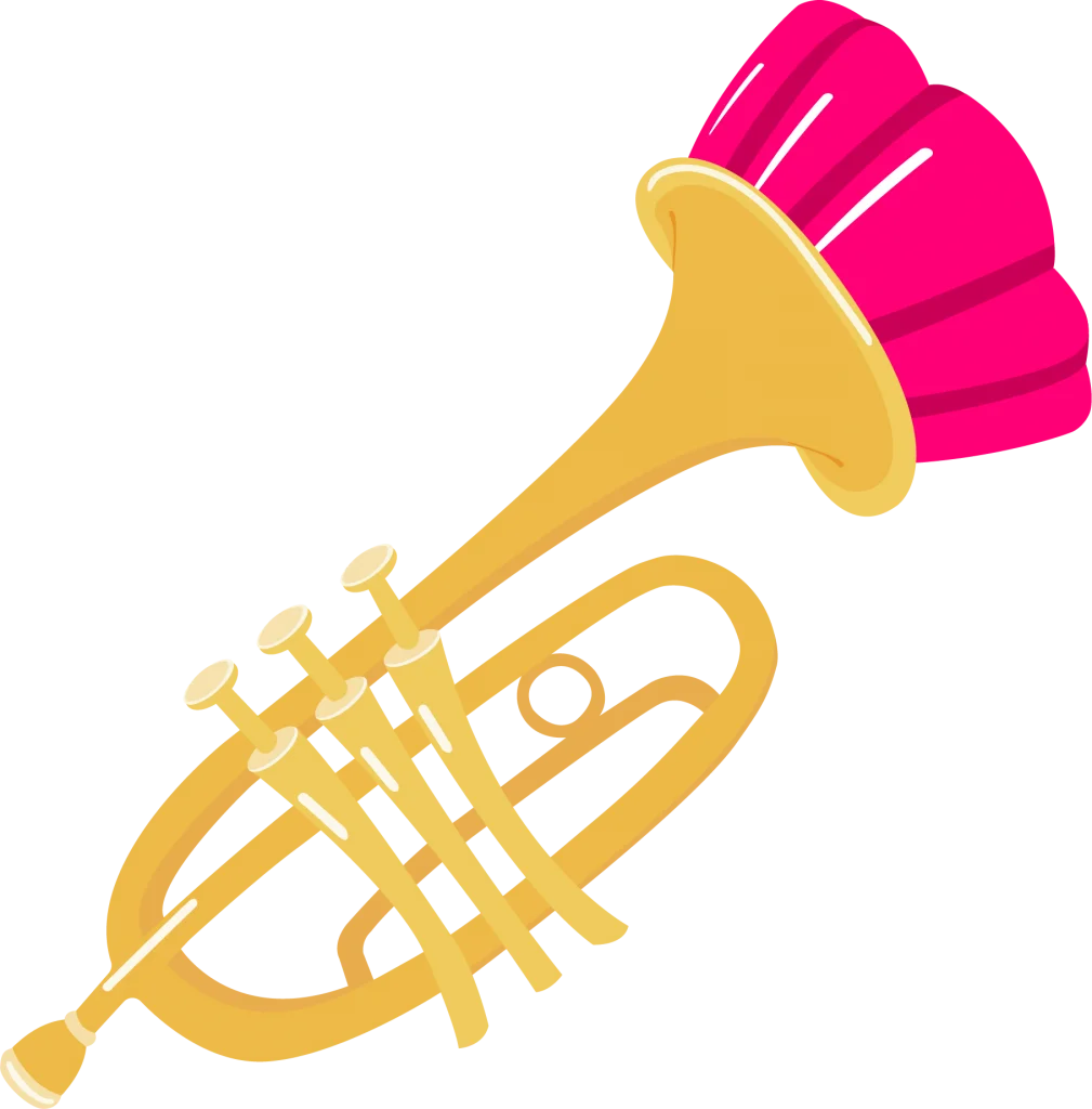 Golden Trumpet Clipart with Magenta Flair: A Musical Instrument Illustration