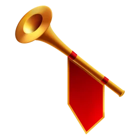 Golden Trumpet Clipart with Radiant Red Ribbon - Musical Instrument Graphic Design