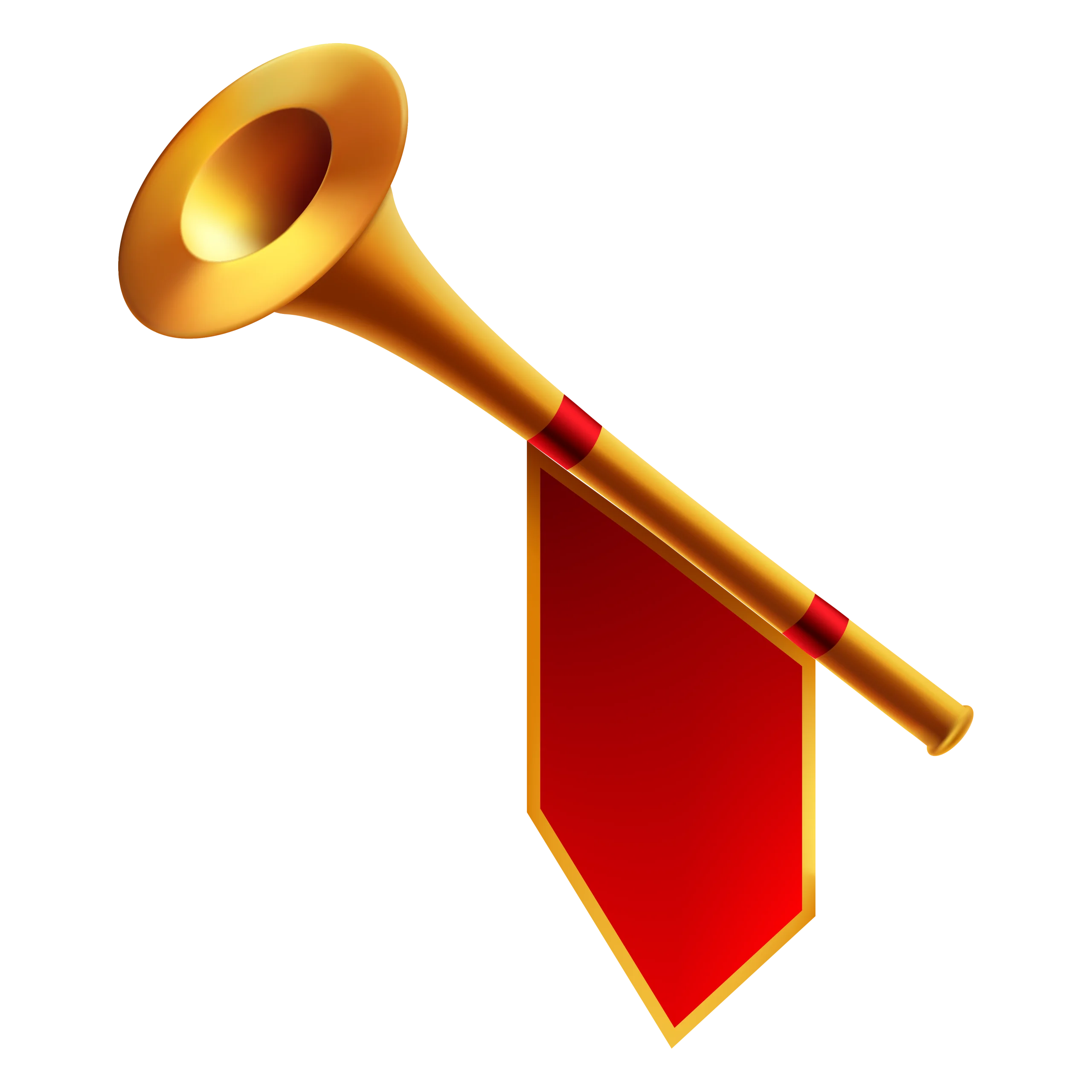 Golden Trumpet Clipart with Radiant Red Ribbon - Musical Instrument Graphic Design