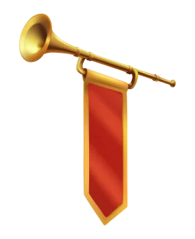 Golden Trumpet Fanfare Clipart with Radiant Red Heraldic Banner