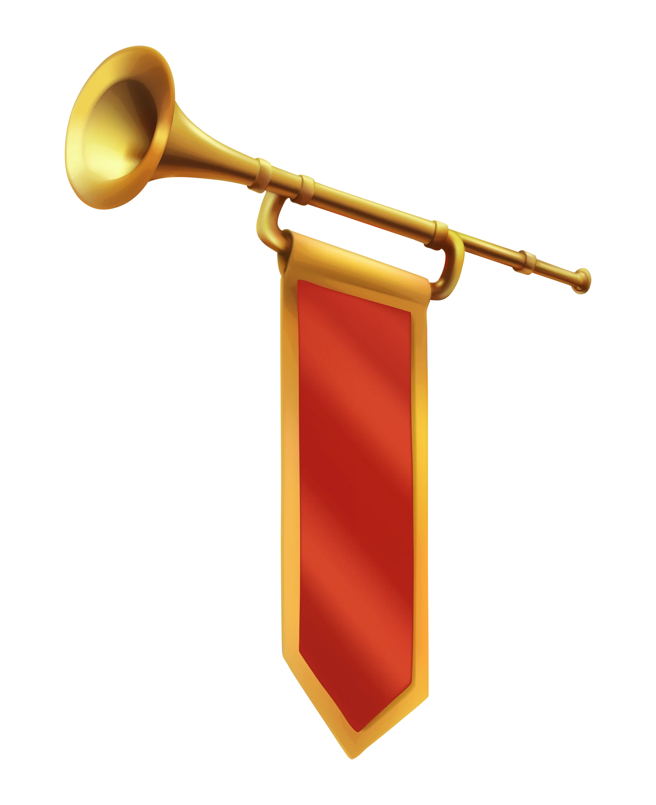 Golden Trumpet Fanfare Clipart with Radiant Red Heraldic Banner