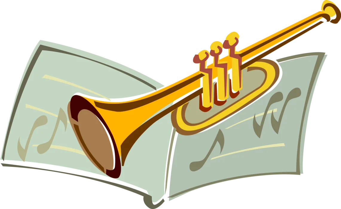 Golden Trumpet Musical Instrument Stylized Cartoon Clipart Illustration