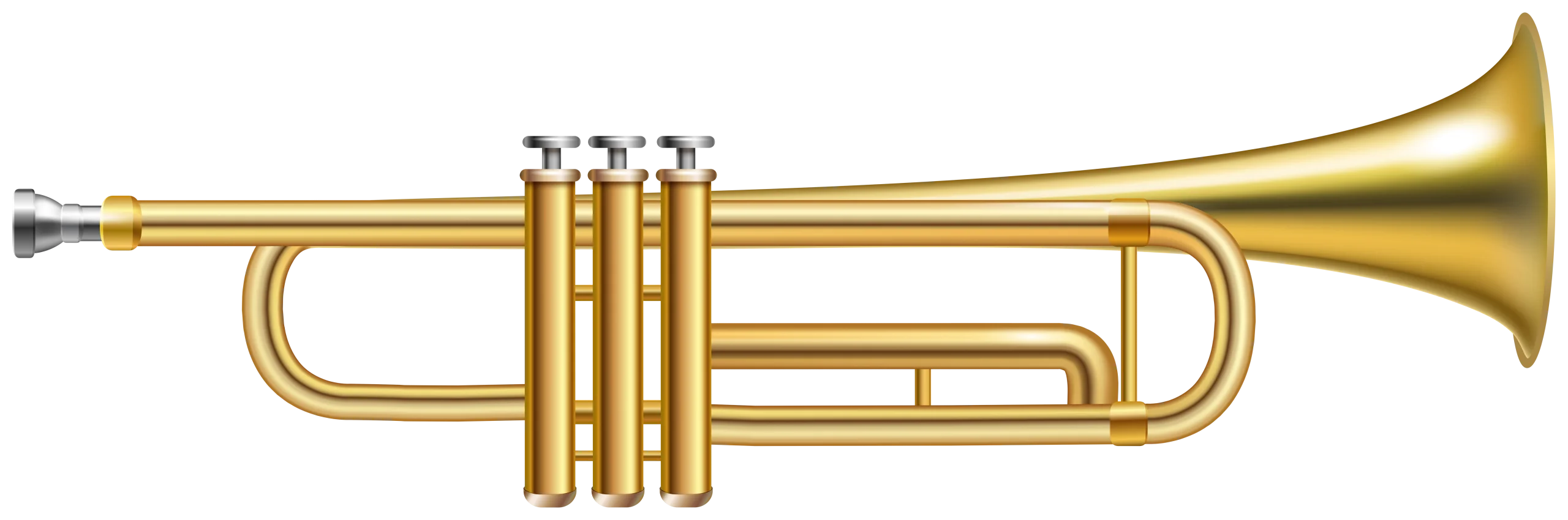 Shiny Golden Trumpet Clipart Instrument Illustration with Precise Valves and Elegant Design