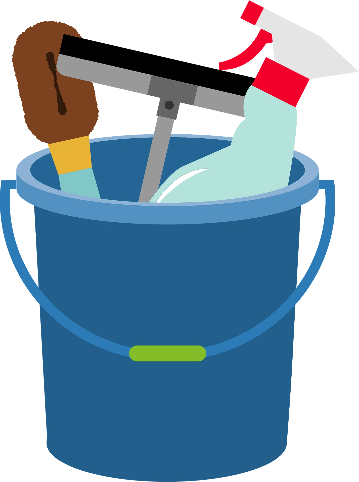 Blue Cleaning Bucket with Spray Bottle and Scrub Brush Clipart Design