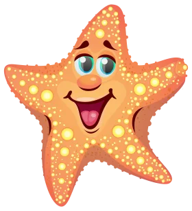 Cheerful Orange Starfish Clipart with Playful Expression and Bubbly Texture