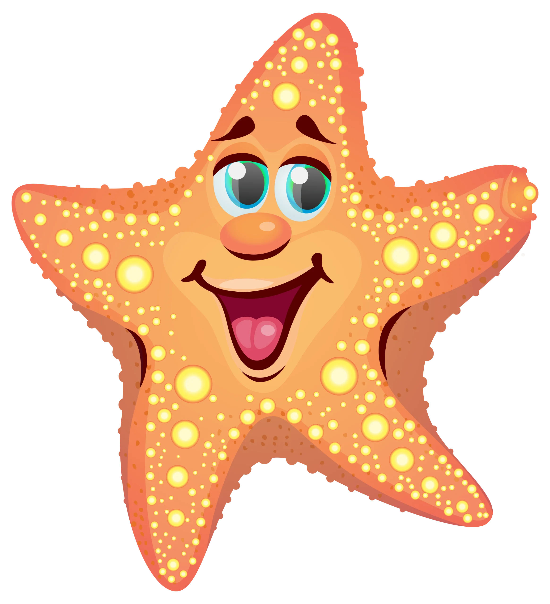 Cheerful Orange Starfish Clipart with Playful Facial Expression and Glowing Texture