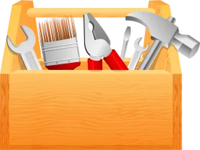 Comprehensive Construction and Repair Tools Wooden Toolbox Clipart Illustration