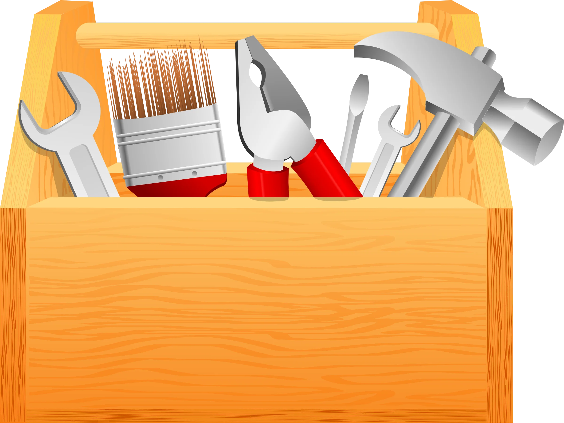 Comprehensive Construction and Repair Tools Wooden Toolbox Clipart Illustration