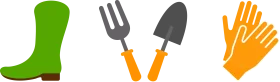 Essential Gardening Tools Clipart: Boots, Fork, Trowel, and Gloves Illustration