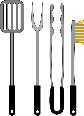 Essential Grilling and BBQ Utensils Clipart - Kitchen Cooking Implements Illustration