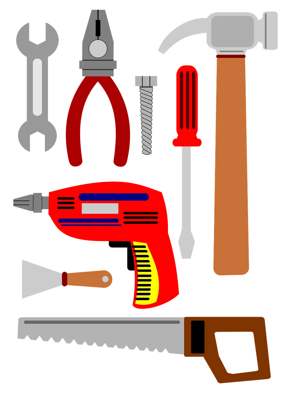 Essential Home Repair and DIY Workshop Hand Tools Colorful Clipart Collection