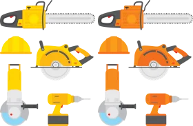 Professional Construction and Woodworking Tools Colorful Clipart Collection