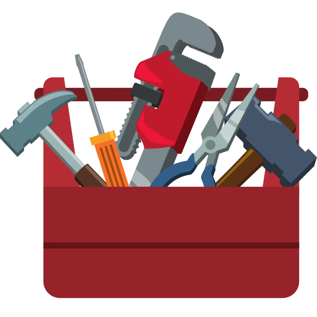 Professional Red Toolbox Clipart with Essential Repair and Maintenance Tools