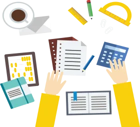 Workplace Productivity Tools and Stationery Essentials Clipart Illustration