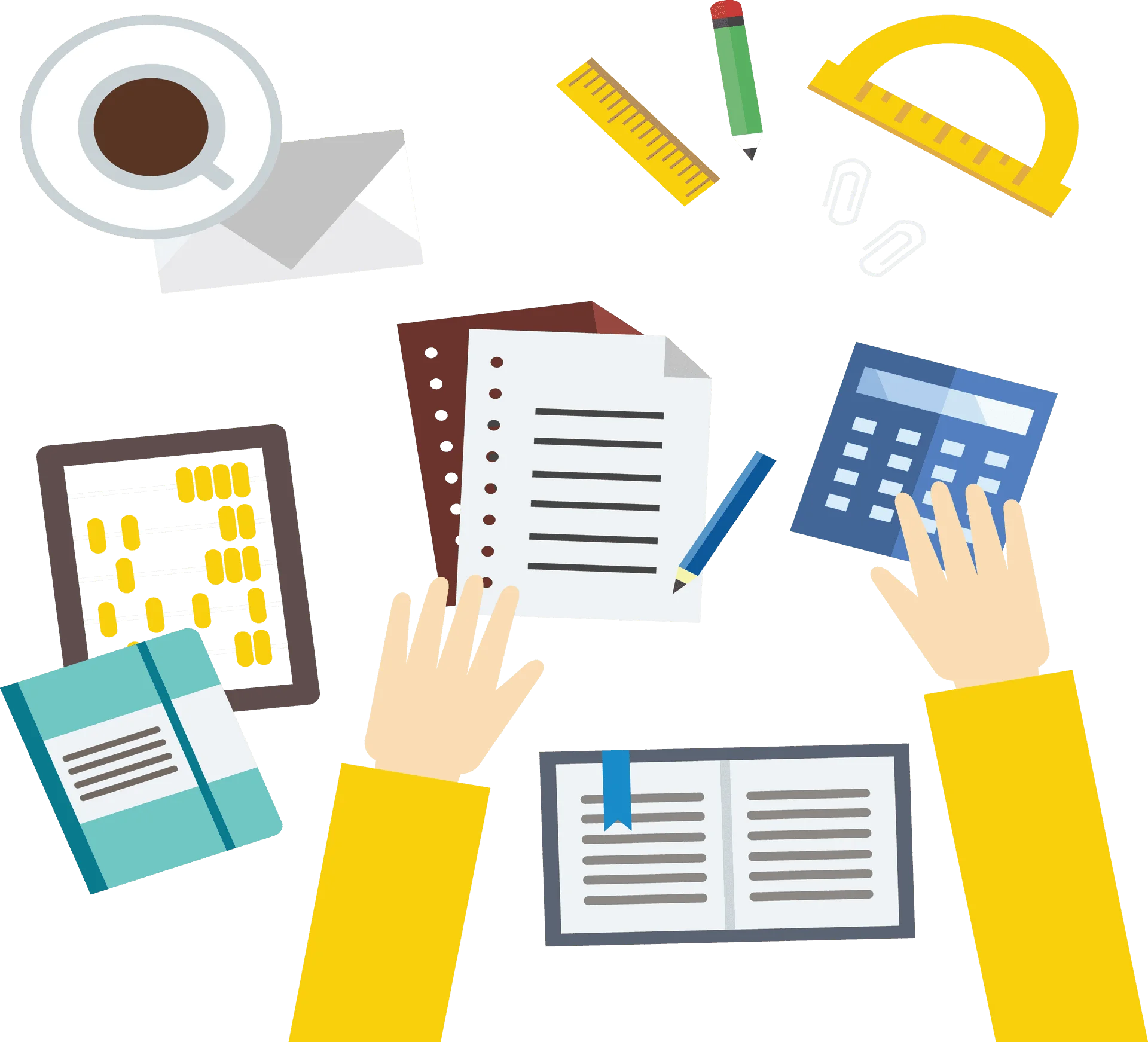 Workplace Productivity Tools and Stationery Essentials Clipart Illustration