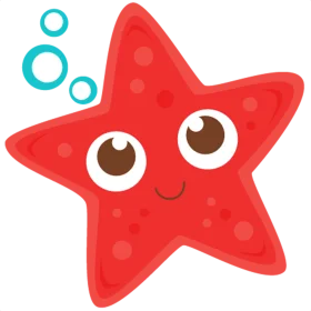Adorable Red Starfish Clipart with Cute Cartoon Expression and Ocean Bubbles