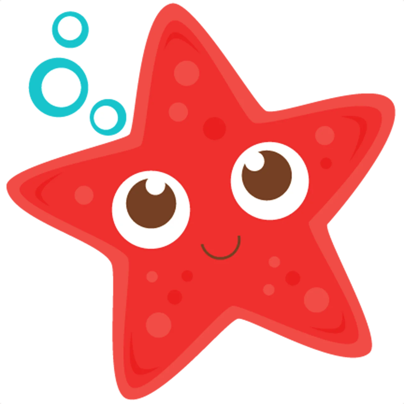 Adorable Red Starfish Clipart with Cute Cartoon Expression and Ocean Bubbles