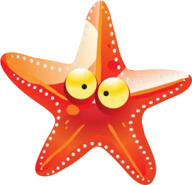 Cute Cartoon Starfish Clipart with Expressive Yellow Eyes on Orange Background