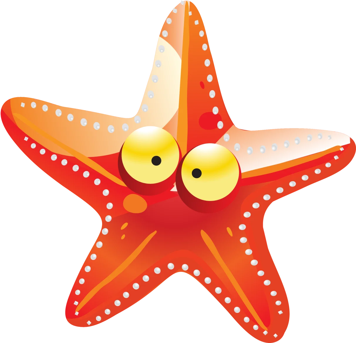 Cute Cartoon Starfish Clipart with Expressive Yellow Eyes on Orange Background