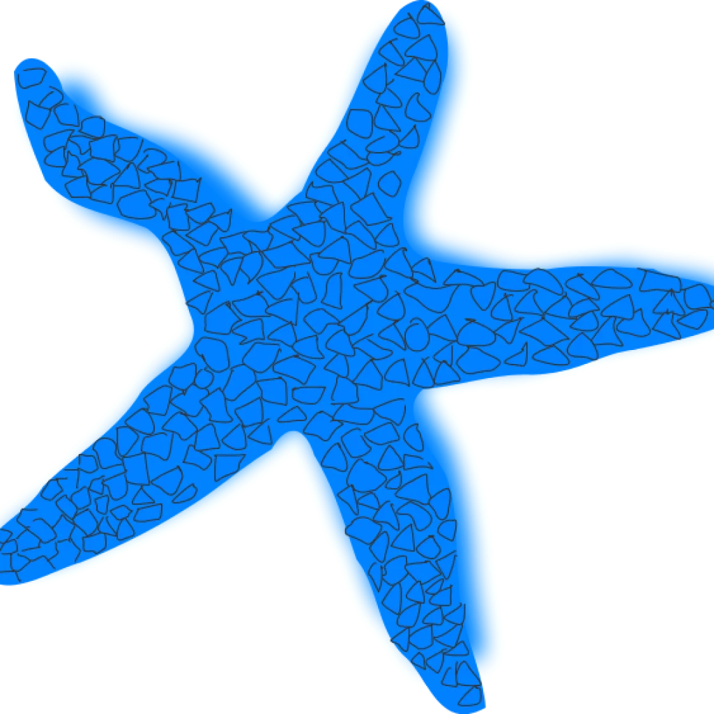 Textured Azure Blue Starfish Clipart Illustration with Geometric Pattern