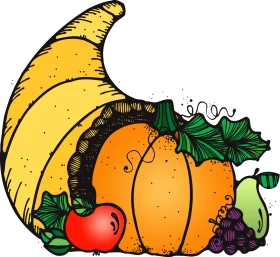Abundant Harvest Thanksgiving Cornucopia Clipart with Seasonal Bounty