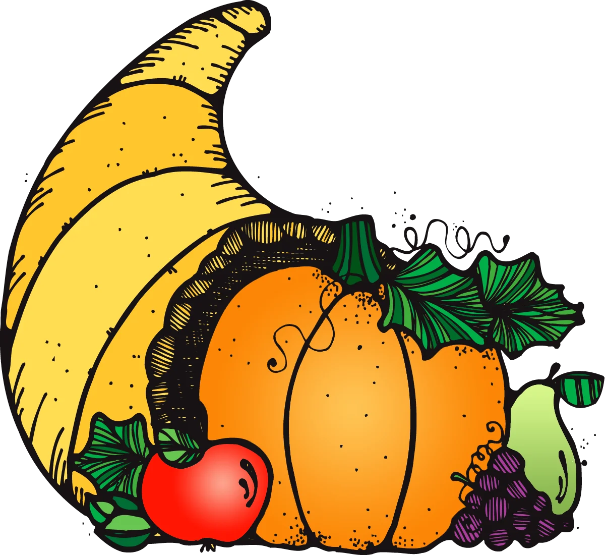 Abundant Harvest Thanksgiving Cornucopia Clipart with Seasonal Bounty