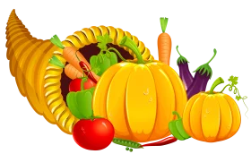 Bountiful Autumn Harvest Cornucopia Clipart: A Colorful Celebration of Seasonal Produce