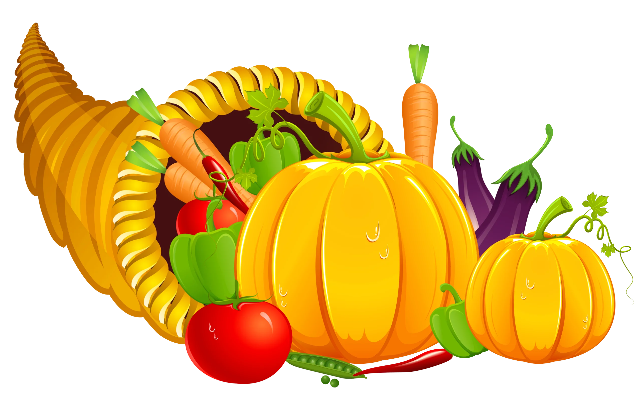 Bountiful Autumn Harvest Cornucopia Clipart: A Colorful Celebration of Seasonal Produce