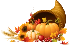 Bountiful Autumn Harvest Cornucopia Clipart: Pumpkins, Leaves, and Seasonal Delights