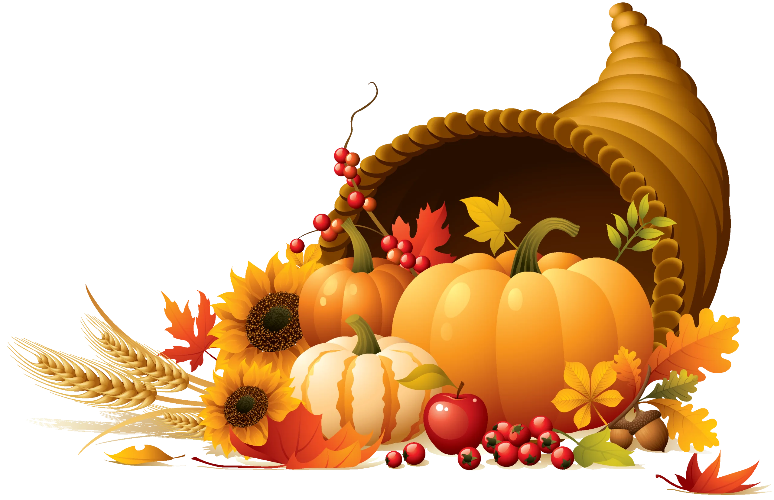 Bountiful Autumn Harvest Cornucopia Clipart: Pumpkins, Leaves, and Seasonal Delights