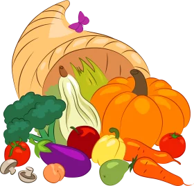 Bountiful Autumn Harvest Cornucopia Clipart with Fresh Produce and Vegetables