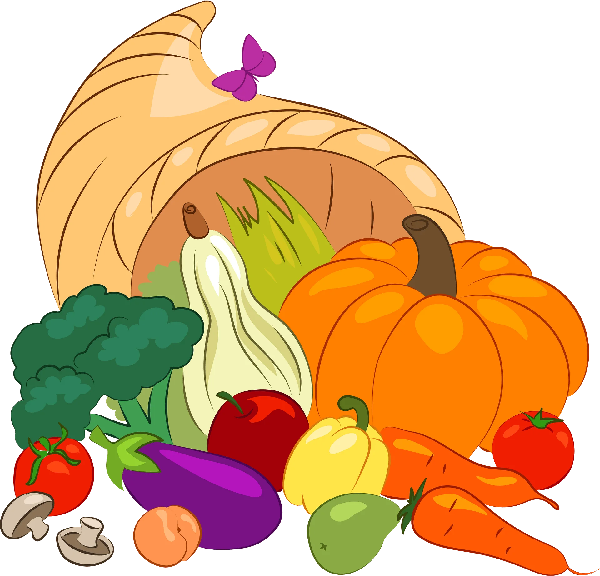 Bountiful Autumn Harvest Cornucopia Clipart with Fresh Produce and Vegetables