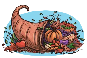 Bountiful Autumn Harvest Cornucopia Clipart with Seasonal Delights