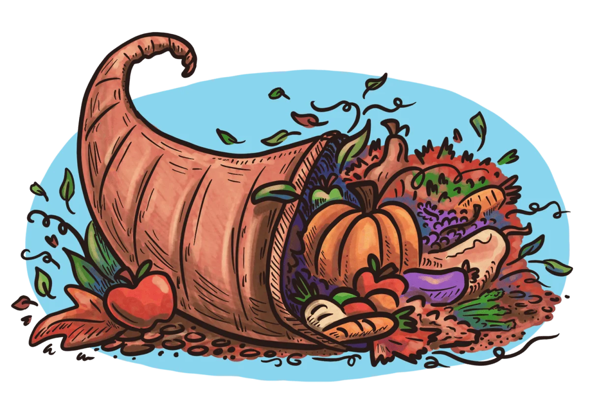 Bountiful Autumn Harvest Cornucopia Clipart with Seasonal Delights