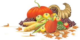 Bountiful Autumn Harvest Cornucopia Clipart with Seasonal Produce Arrangement