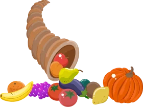 Bountiful Harvest Cornucopia Clipart: A Colorful Celebration of Autumn's Abundance