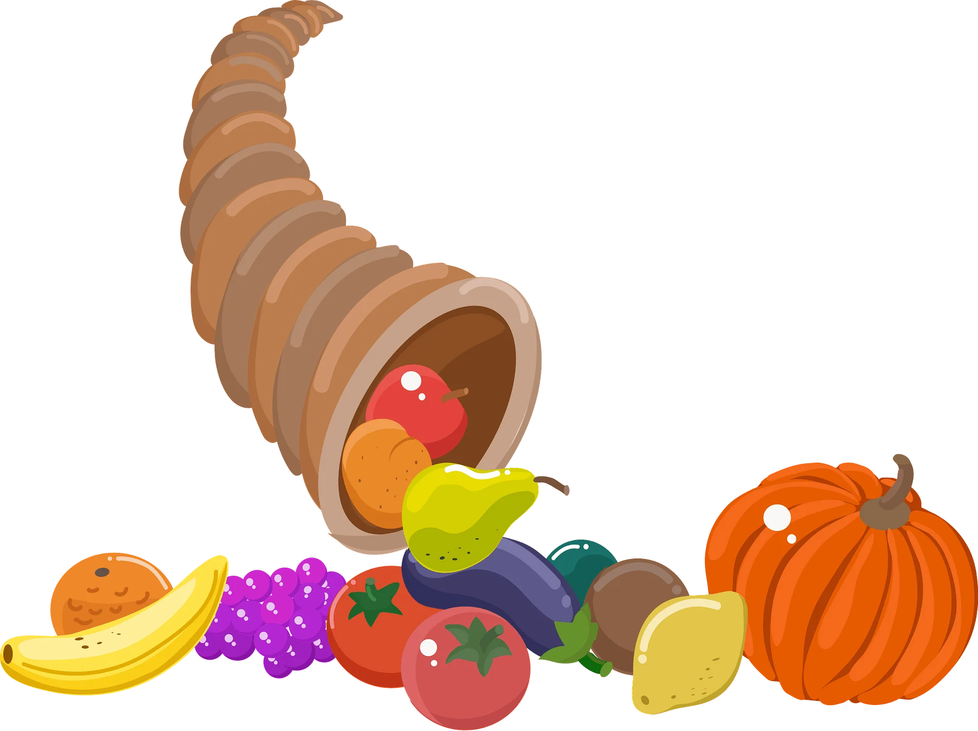 Bountiful Harvest Cornucopia Clipart: A Colorful Celebration of Autumn's Abundance
