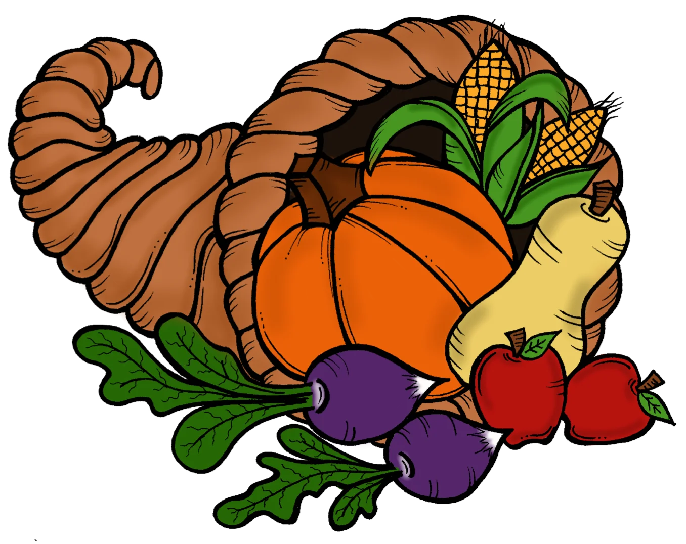 Bountiful Harvest Cornucopia Clipart: A Festive Autumn Celebration of Seasonal Abundance