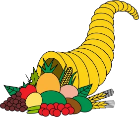 Bountiful Harvest Cornucopia Clipart: A Festive Illustration of Seasonal Abundance