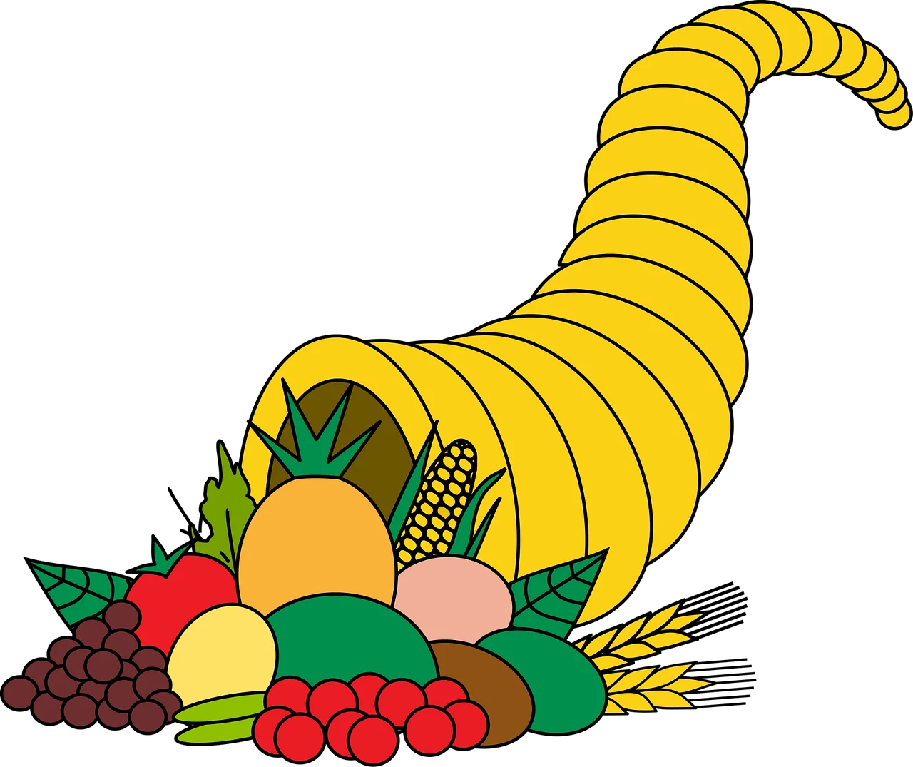 Bountiful Harvest Cornucopia Clipart: A Festive Illustration of Seasonal Abundance