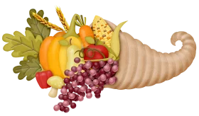 Bountiful Harvest Cornucopia Clipart: Autumn's Abundance Overflowing with Seasonal Delights
