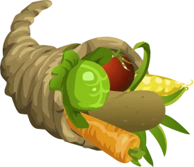 Bountiful Harvest Cornucopia Clipart Overflowing with Colorful Fresh Produce