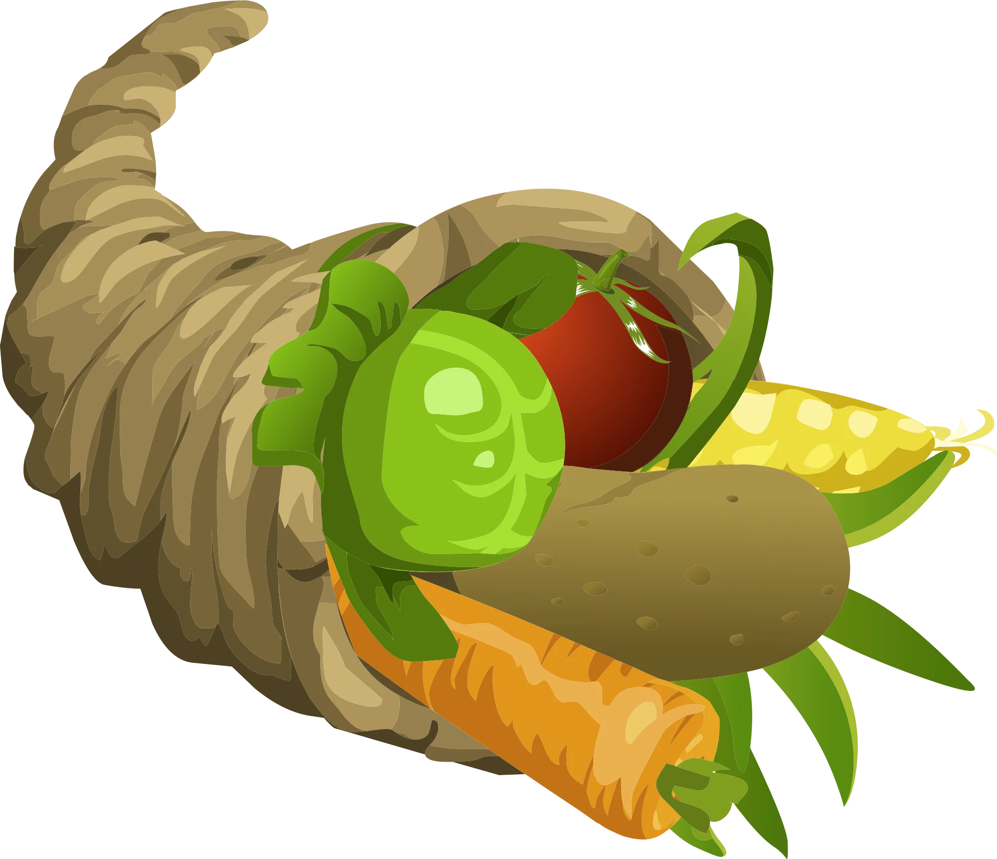 Bountiful Harvest Cornucopia Clipart Overflowing with Colorful Fresh Produce