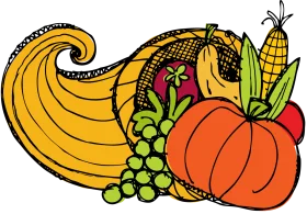 Bountiful Harvest Cornucopia Clipart Showcasing Seasonal Abundance and Agricultural Wealth