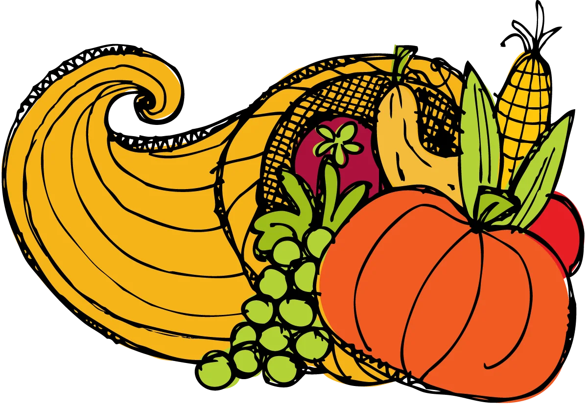 Bountiful Harvest Cornucopia Clipart Showcasing Seasonal Abundance and Agricultural Wealth