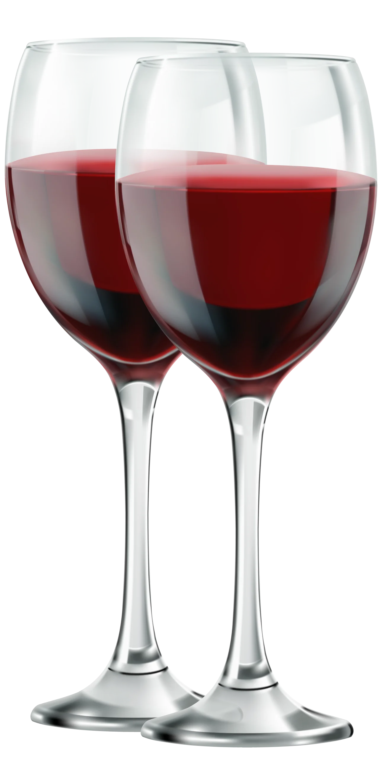 Elegant Red Wine Glasses Clipart: Classic Crystal Stemware with Rich Crimson Liquid
